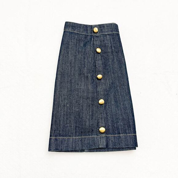 Michael Kors Dark Wash Denim Jeans Nautical Skirt Gold Buttons Size 10 - Picture 5 of 5